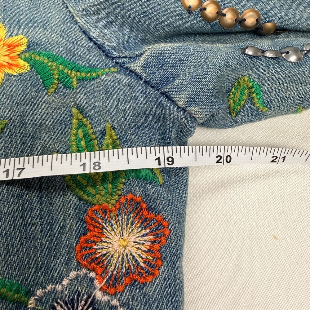 Aratta Women's Embroidered Denim Jacket - Blue and Multicolor - Picture 6 of 16